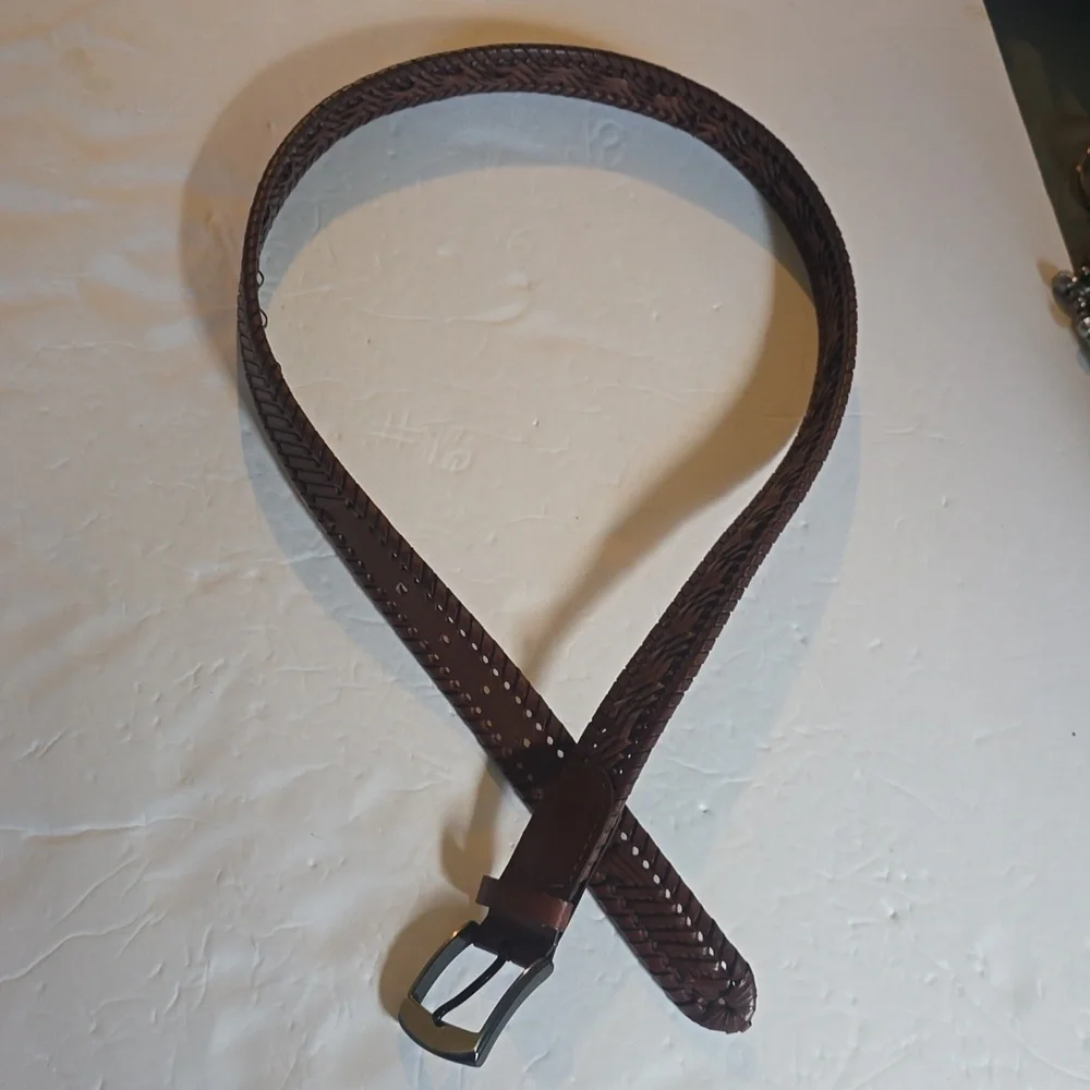 Mens Dark Brown Vintage Woven belt Neutral Minimalist Dress Sz.38